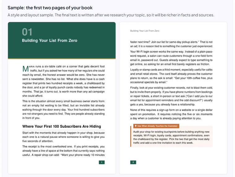 Two-page sample of a book typeset by InkMagnet