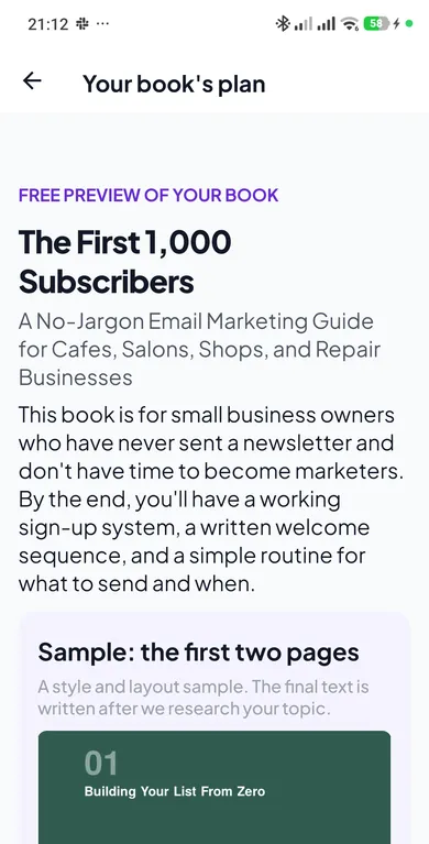 Editable table of contents: chapters and sections with descriptions, Android app