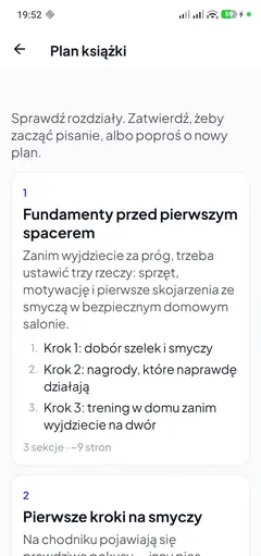 Plan książki w aplikacji na Androida