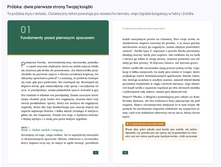 Próbka dwóch pierwszych stron książki