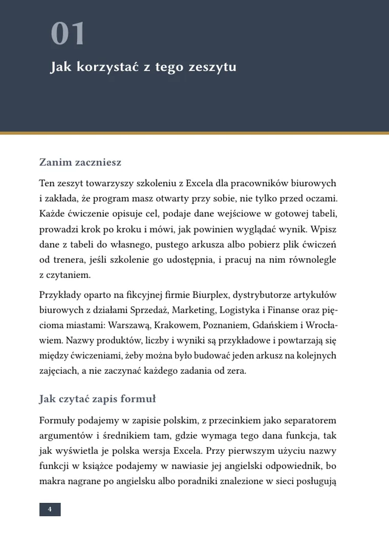 Strona 1 z podglądu książki „Excel w pracy biurowej: zeszyt ćwiczeń dla uczestników szkolenia”